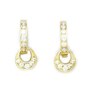 14K Yellow Gold CZ Dangle Huggy Earrings Jewelry