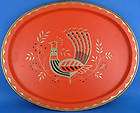 Vintage Retro Oval Metal Tray Red Black Gold Peacock