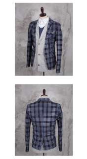 Bros Mens Luxury 1  Button Plaid Checked Slim jacket Blazer BLUE SZ 