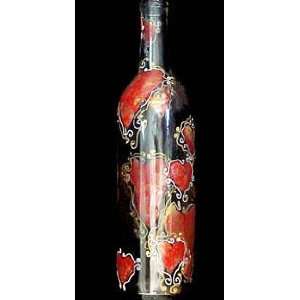  Hearts of Fire Design   Hand Painted   Wine Bottle with 
