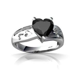    14K White Gold Heart Genuine Black Onyx Ring Size 8: Jewelry
