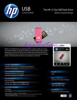 HP 16GB 16G USB Flash Pen Drive Memory Stick PINK v115p  