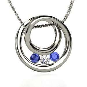 Inner Circle Necklace, Round Diamond Sterling Silver Necklace with 