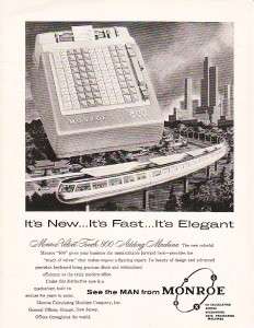 Monroe 800 Adding Machine Vintage Ad, Orange NJ 1956  