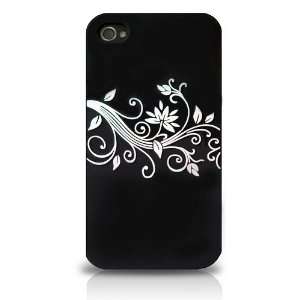  iPhone 4S Silicon Skin Cover Case Black White Ivy Embossed 4S/4 