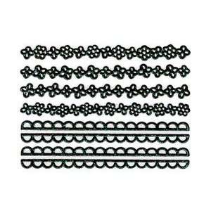 Iridescent Glitter Black Floral Scalloped Lace Strip Nail Stickers 