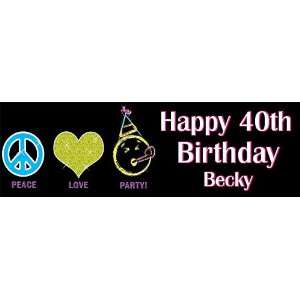 Peace Love and Party Border Personalized Banner 18 Inch x 54 Inch All 