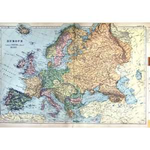  1901 Map Europe British Isles Spain France Italy Russia 