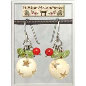  Mammoth Ivory Sterling Silver Earring Star Carved Bead 