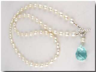 Aqua Lariat Briolette Natural Pearls Necklace n754  