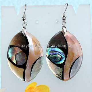 New Paua Abalone Shell Black Shell Marquise Dangle Hook Earring 1Pair 