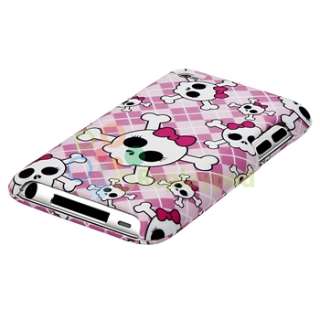 Skull Hard Plastic Case+Pink Leather Pouch for iPod Touch 4 G 4th 8GB 