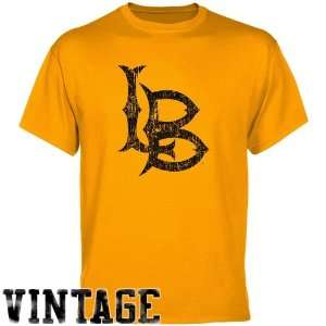 Long Beach State 49ers Gold Distressed Logo Vintage T shirt  