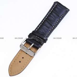 New KS Official Black Genuine Leather 22MM Watch Band Strap Pin  