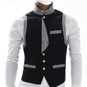 Mens Check Patched Button up Vest BLACK (AV6  