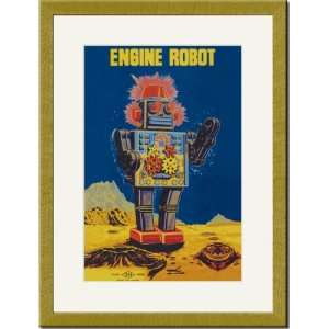 Gold Framed/Matted Print 17x23, Engine Robot 