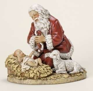 Kneeling Santa with Jesus Statue Figure Christmas  