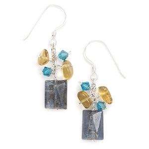 Kyanite, Smoky Quartz and Turquoise Crystal Sterling Silver Earrings