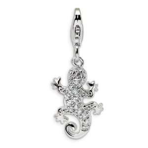 Sterling Silver CZ Lizard With Lobster Clasp Charm   Measures 29x10mm 