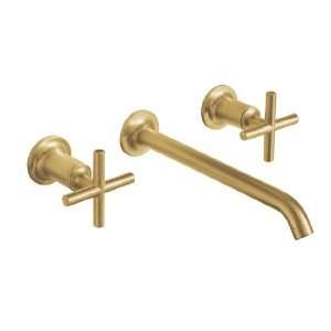  Moderne Brushed Gold Purist Double Handle Widespread Wall Mounted Bath