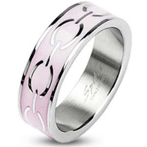   Spikes 316L Stainless Steel Pink Enamel Love Links Ring: Jewelry