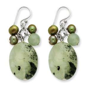   Silver Prehnite/Jade/Green Freshwater Cultured Pearl Earrings: Jewelry