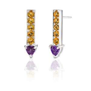  2.00 Carats Trillion Amethyst Round Citrine Earrings in 