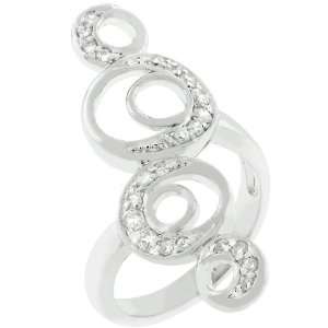Four Circle Moon Silver Tone Cubic Zirconia CZ Costume Ring (Size 5,6 