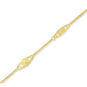    14k Yellow Gold Filigree Link Stylish Ankle Bracelet Jewelry