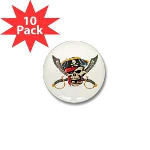  Mini Button (10 Pack) Pirate Skull with Bandana Eyepatch 
