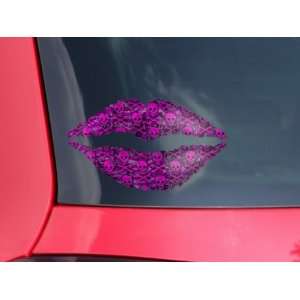  Lips Decal 9x5.5 Pink Skull Bones: Automotive