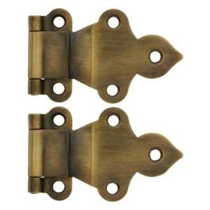 Pair of Gothic Fold Over Offset Cabinet Hinges in Antique By Hand.