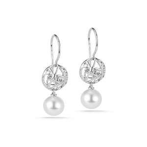 14K White Gold Hand Crafted Polish Finished Fresh Water Pearl Earrings 