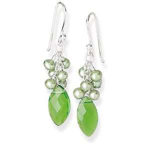  Green Quartz/cultured Freshwater Pearl Sterling Silver Earrings 