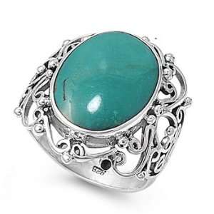   Silver 24mm Oval Turquoise Stone Ring (Size 6   9)   Size 6 Jewelry