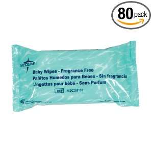 Medline Economy Baby Wipes, Non Scented, 80 ct. pack/4 packs of 5.5 x 