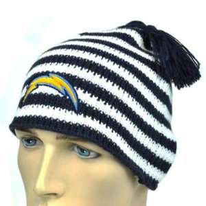  NFL San Diego Chargers Striped Blue White Knit Beanie 