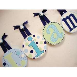 hand painted round wall letters   navy aqua:  Home 