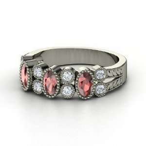  Hopscotch Band, 14K White Gold Ring with Red Garnet 