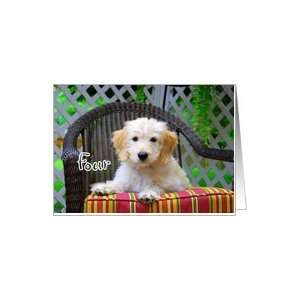    Happy Birthday to Four   Golden Doodle Puppy Card Toys & Games