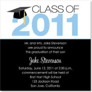  Toss Your Hat Light Blue and Black Graduation Invitations 