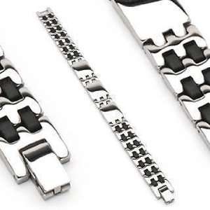   Steel Black Rubber Mens Chain Link Bracelet 8 Inches: Jewelry