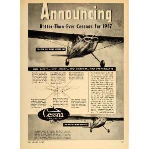  1947 Ad Cessna Model 140 120 Private Airplane Plane 