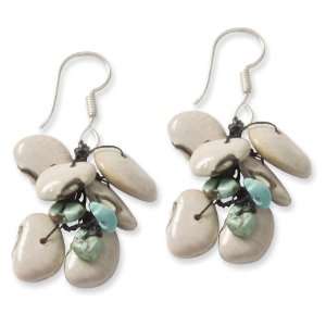 Sterling Silver White Dalmatian Bean & Turquoise Chip Spongie Earrings
