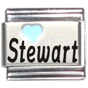    Stewart Light Blue Heart Laser Name Italian Charm Link Jewelry
