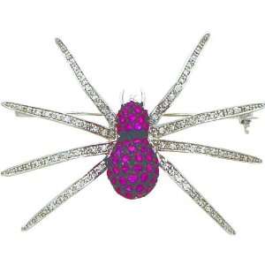    Ster Silver Black Rhodium Pink & White CZ Spider Pin Jewelry