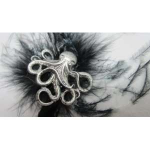  NEW Black and White Octopus Feathers Hair Clip, Limited. Beauty