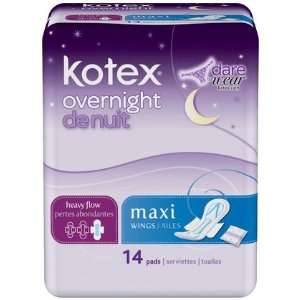  Kotex Overnight Maxi Pads with Wings 14 ct (Quantity of 5 