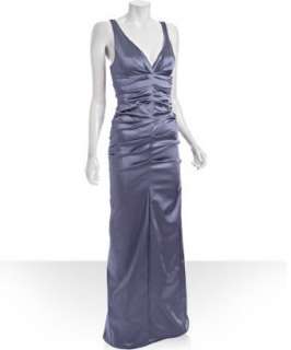 Nicole Miller indigo stretch satin ruched long dress   up to 