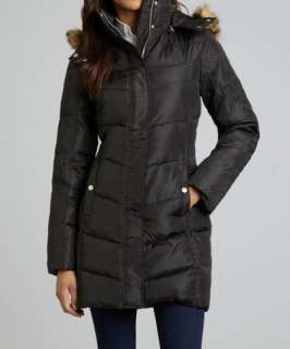 MICHAEL Michael Kors black quilted snap front faux fur trimmed hooded 